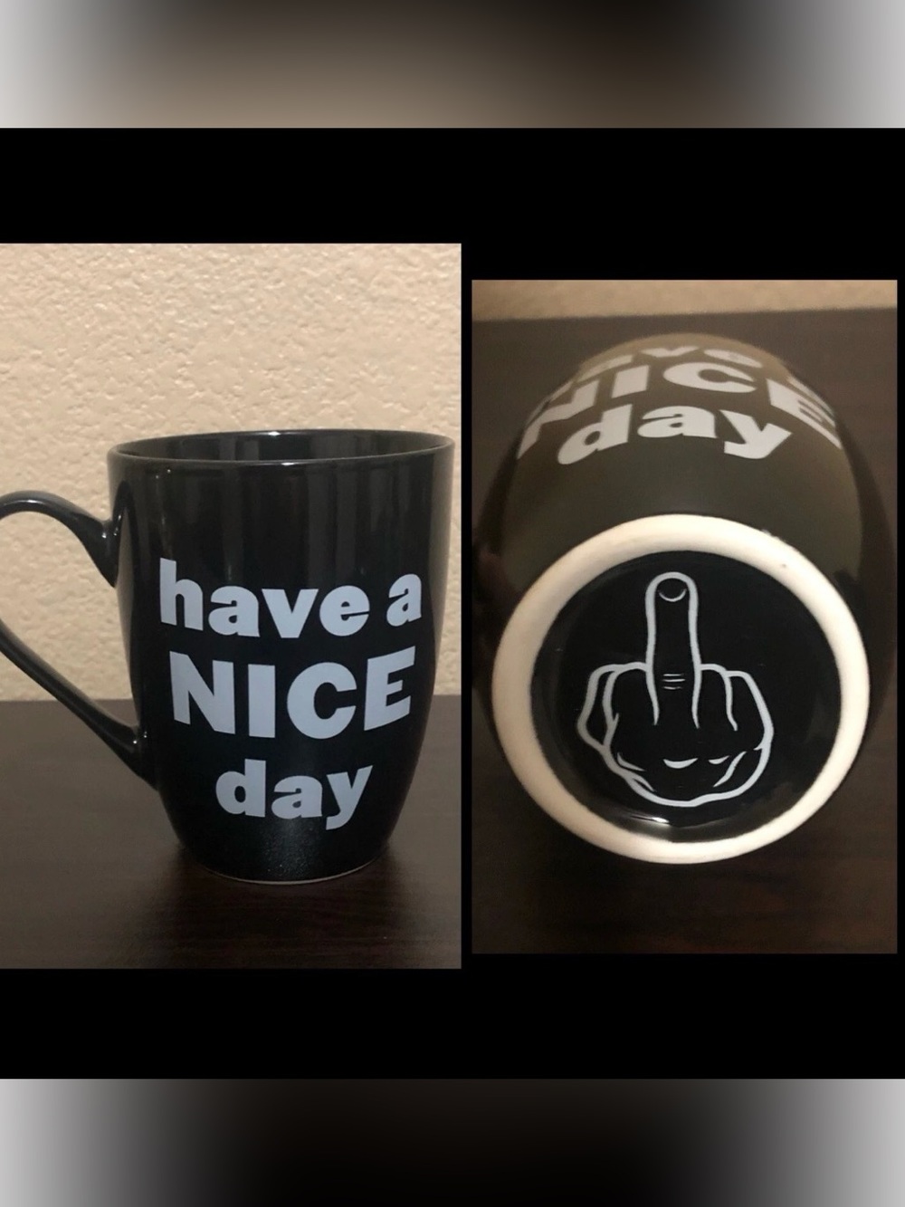 Awesome Have a Nice Day Humorous Finger Bird Black Ceramic Mug